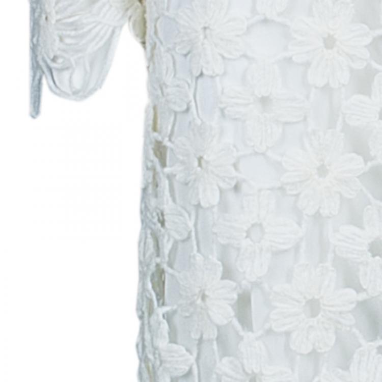 Pre Owned Stella McCartney White Daisy Embroidery Turtle Neck Dress XS