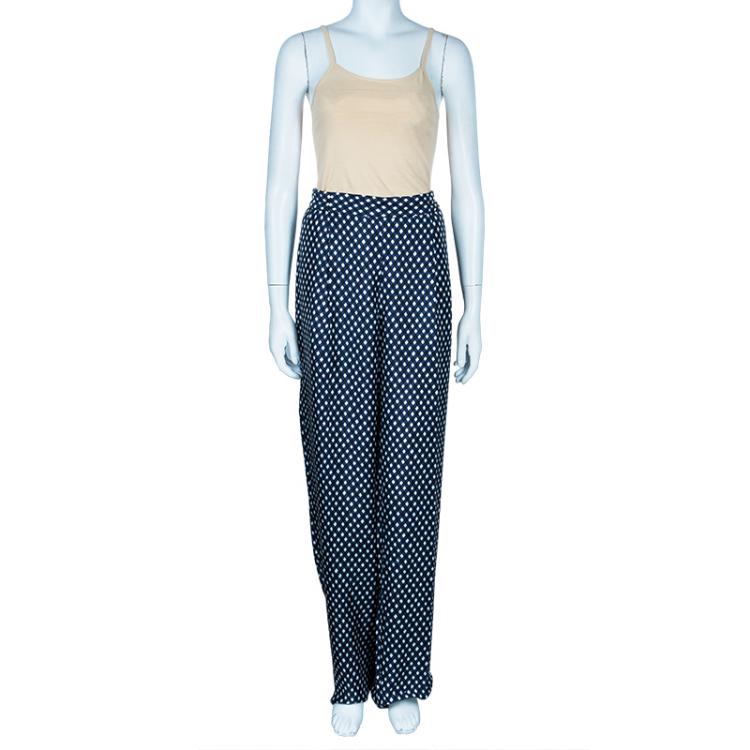 Pre Owned Stella McCartney Printed Wide Leg Silk Trousers M