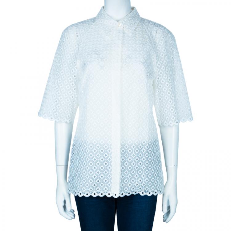 Pre Owned Stella McCartney White Cut Out Embroidered Top M