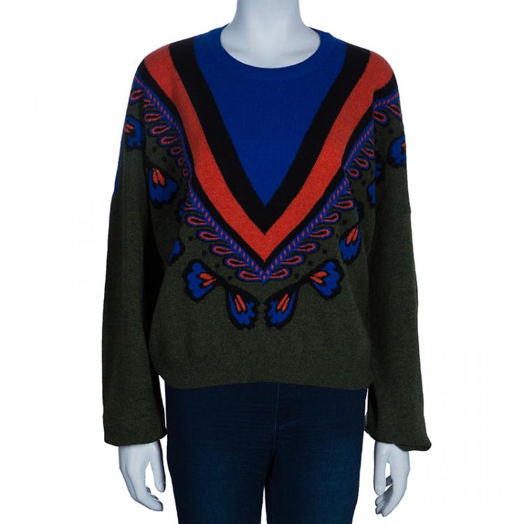 Pre Owned Stella McCartney Green Printed Wool Sweater L