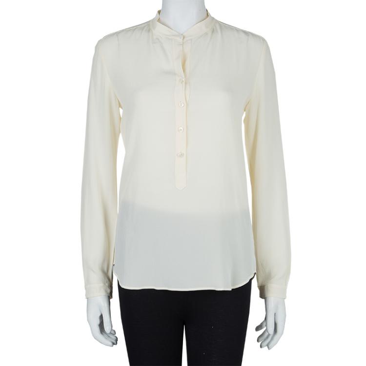 Pre Owned Stella McCartney Cream Silk Long Sleeve Blouse S