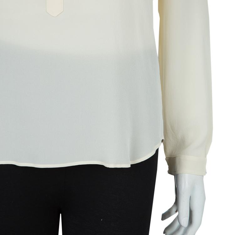 Pre Owned Stella McCartney Cream Silk Long Sleeve Blouse S