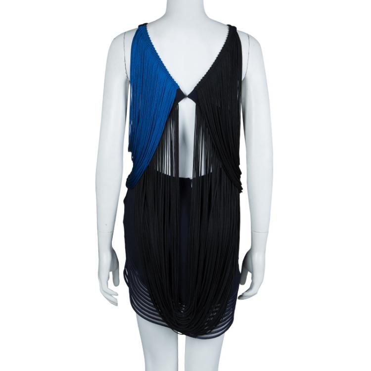 Pre Owned Stella McCartney Blue And Black Ombre Fringed Dress S