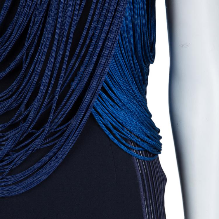 Pre Owned Stella McCartney Blue And Black Ombre Fringed Dress S