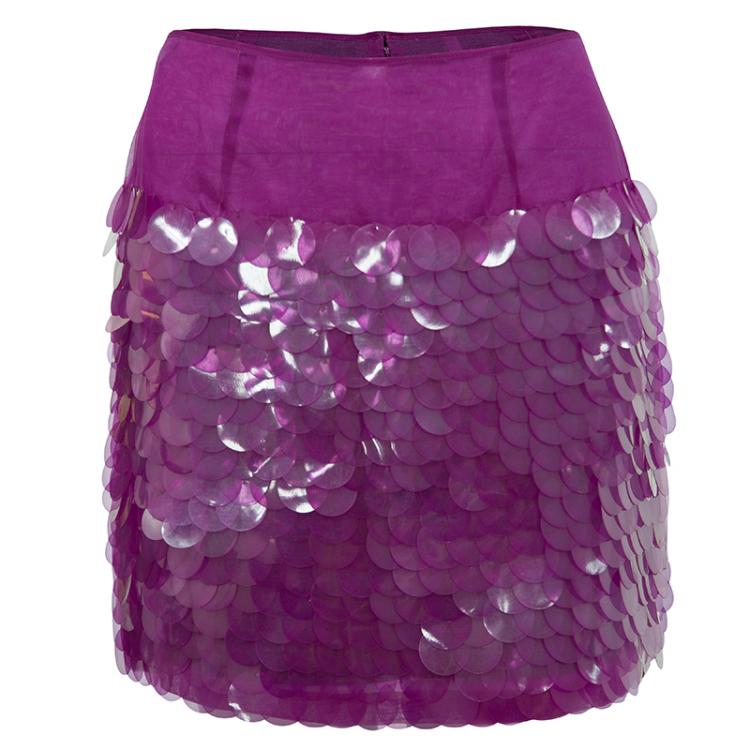 Stella McCartney Pink Organza Sequin Paillette Embellished Mini Skirt S ...