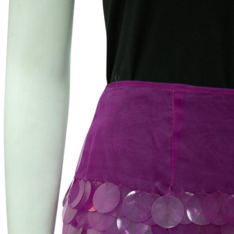 Pre Owned Stella McCartney Pink Organza Sequin Paillette Embellished Mini Skirt S