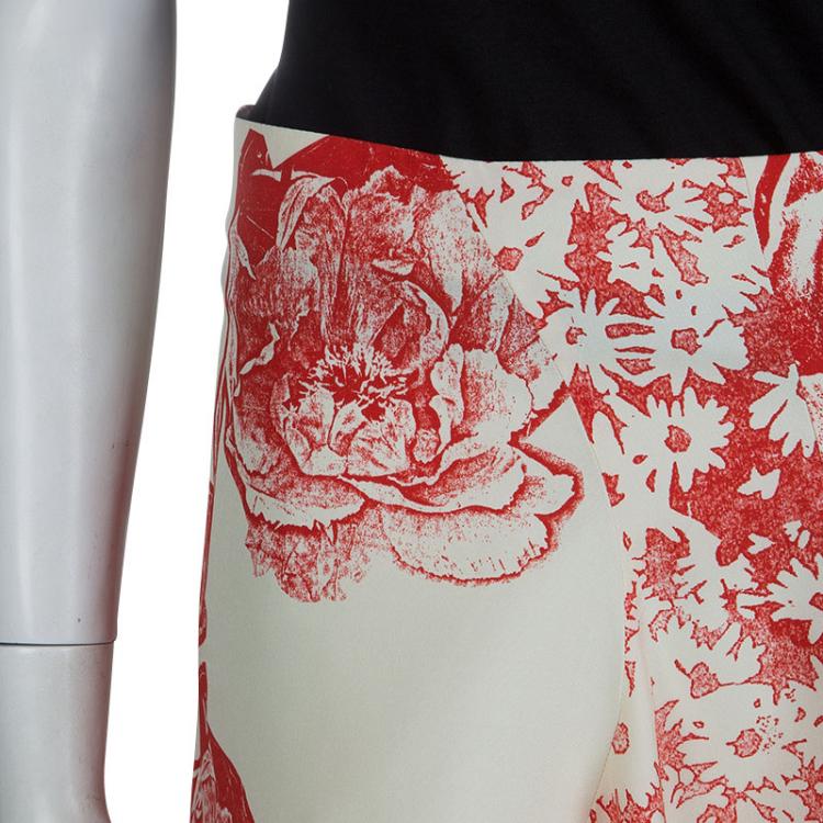 Pre Owned Stella McCartney Cream Silk Floral Printed A-Line Skirt M