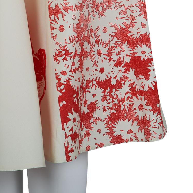 Pre Owned Stella McCartney Cream Silk Floral Printed A-Line Skirt M