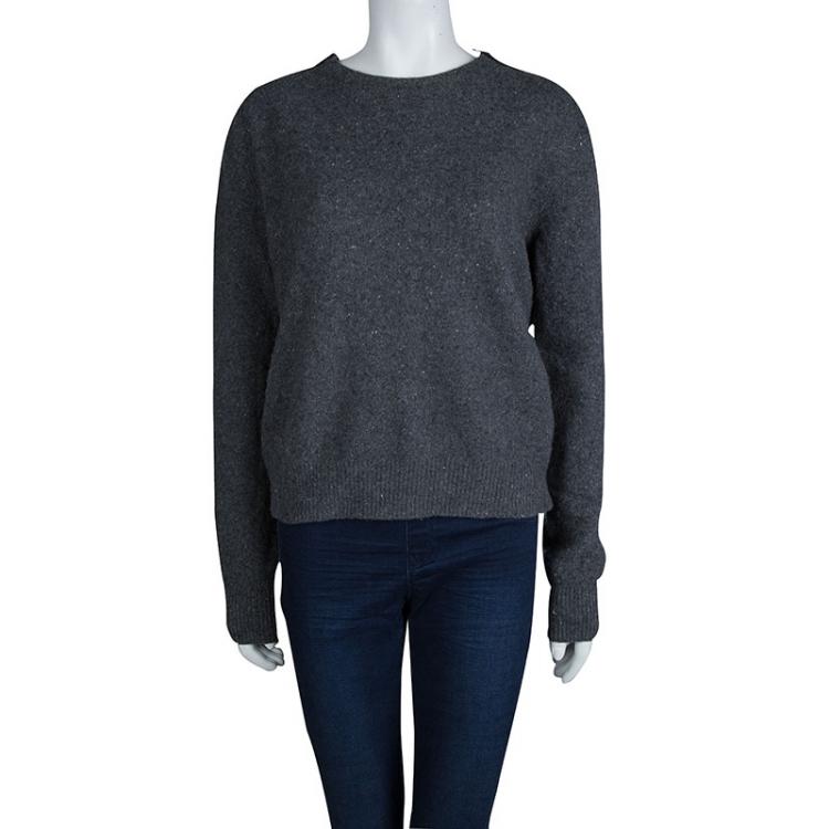 Pre Owned Stella McCartney Grey Wool Zip Detail Crew Neck Sweater M