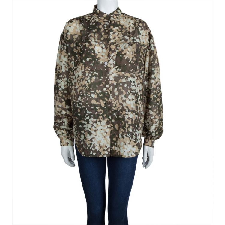 مملوكة مسبقًا Stella McCartney Camouflage Print Button Down Silk Shirt M