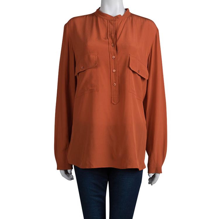 Pre Owned Stella McCartney Brick Orange Long Sleeve Silk Blouse L