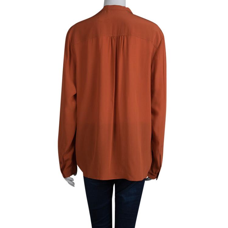 Pre Owned Stella McCartney Brick Orange Long Sleeve Silk Blouse L
