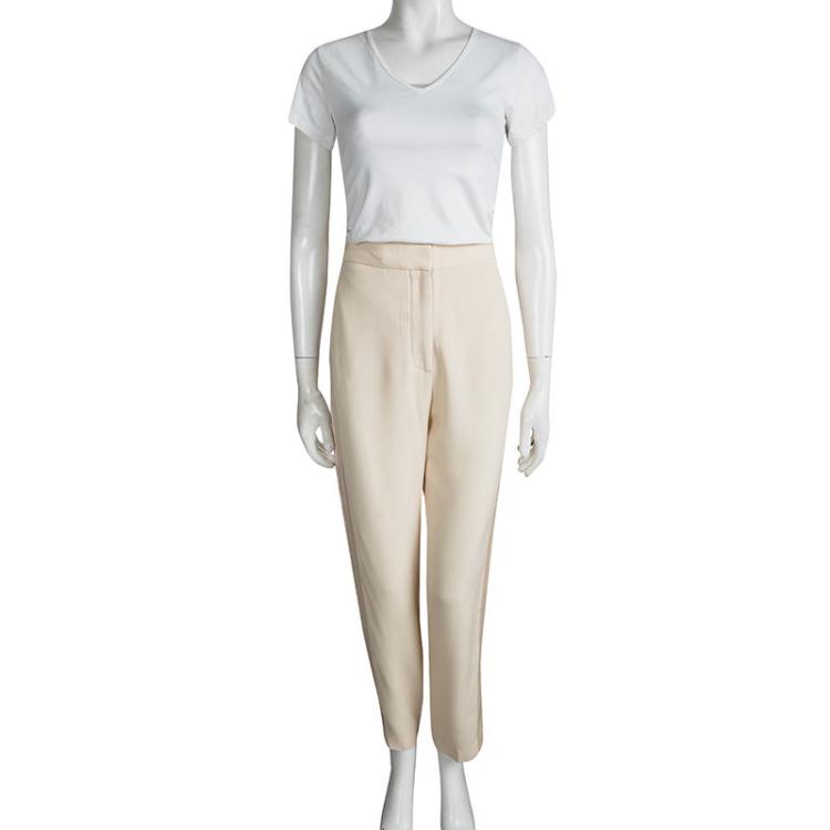 Pre Owned Stella McCartney Beige Satin Side Panel Detail Tailored Trousers M