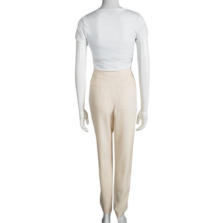 Pre Owned Stella McCartney Beige Satin Side Panel Detail Tailored Trousers M
