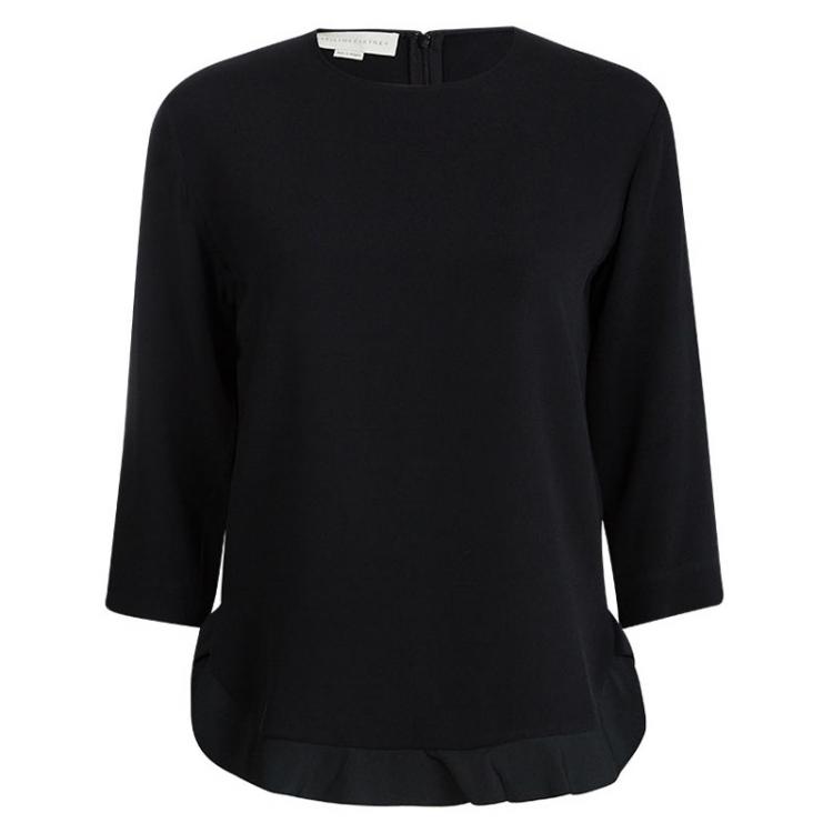 Pre Owned Stella McCartney Black Ruffle Bottom Long Sleeve Top S