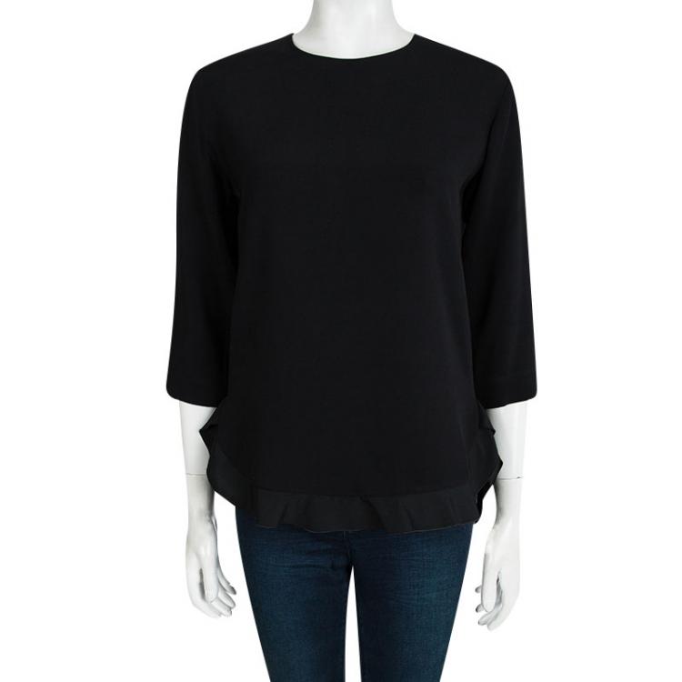 Pre Owned Stella McCartney Black Ruffle Bottom Long Sleeve Top S
