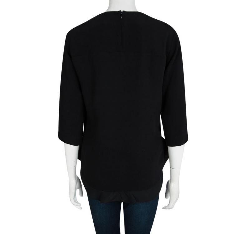 Pre Owned Stella McCartney Black Ruffle Bottom Long Sleeve Top S