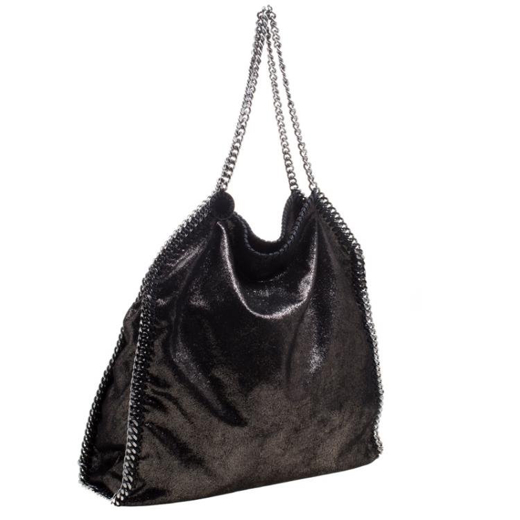 Pre Owned Stella McCartney Black Iridescent Faux Leather Large Falabella Tote