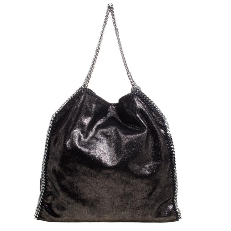 Pre Owned Stella McCartney Black Iridescent Faux Leather Large Falabella Tote