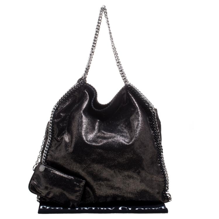Pre Owned Stella McCartney Black Iridescent Faux Leather Large Falabella Tote