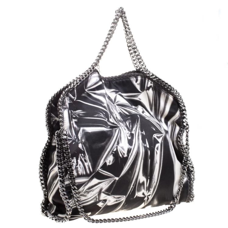 Pre Owned Stella McCartney Black/White Satin Small Falabella Tote