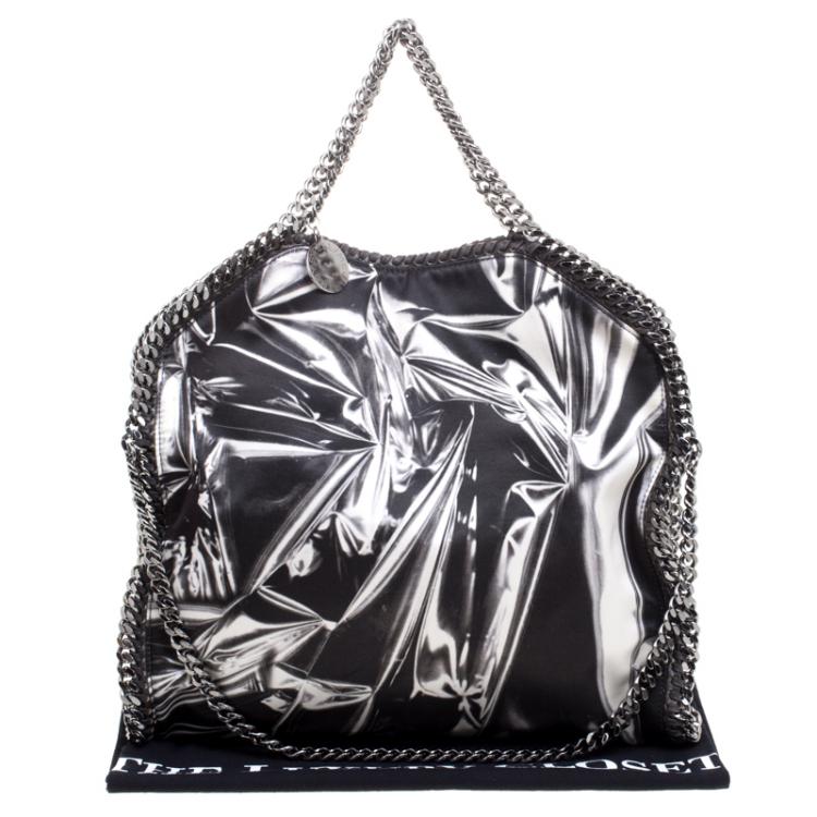 Pre Owned Stella McCartney Black/White Satin Small Falabella Tote