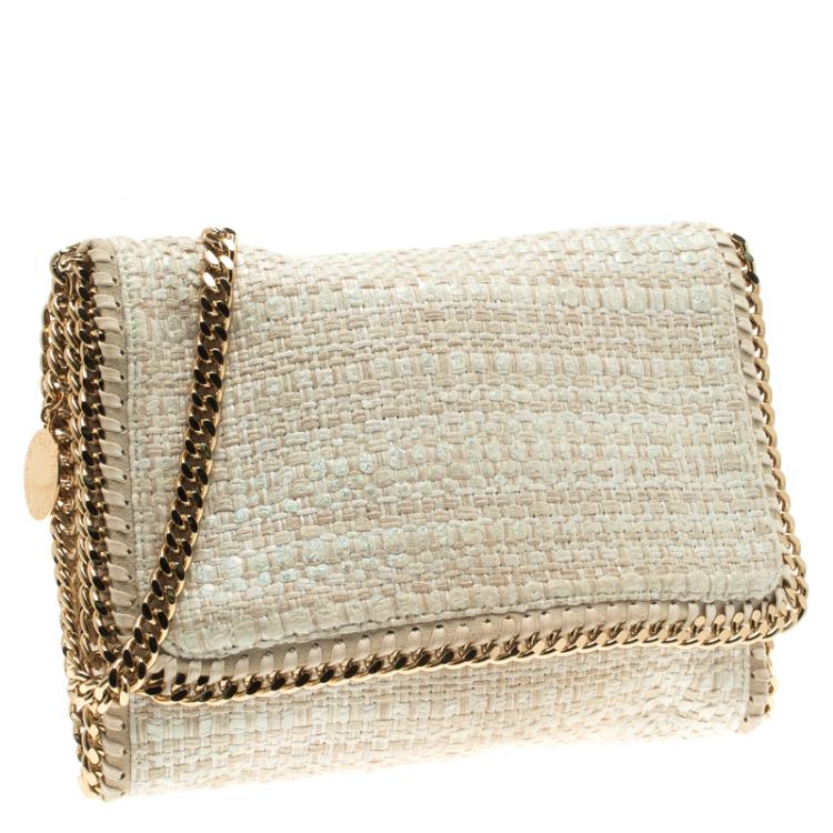 Pre Owned Stella McCartney Light Beige Woven Glitter Fabric Falabella Shoulder Bag