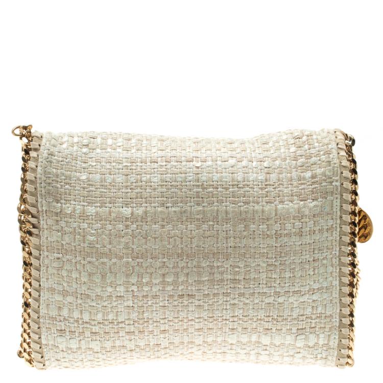 Pre Owned Stella McCartney Light Beige Woven Glitter Fabric Falabella Shoulder Bag