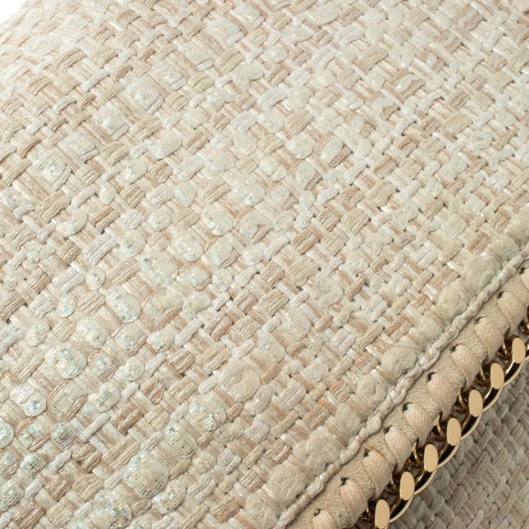 Pre Owned Stella McCartney Light Beige Woven Glitter Fabric Falabella Shoulder Bag
