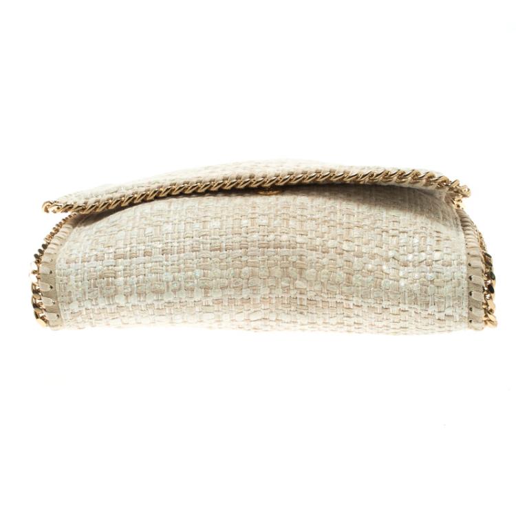 Pre Owned Stella McCartney Light Beige Woven Glitter Fabric Falabella Shoulder Bag