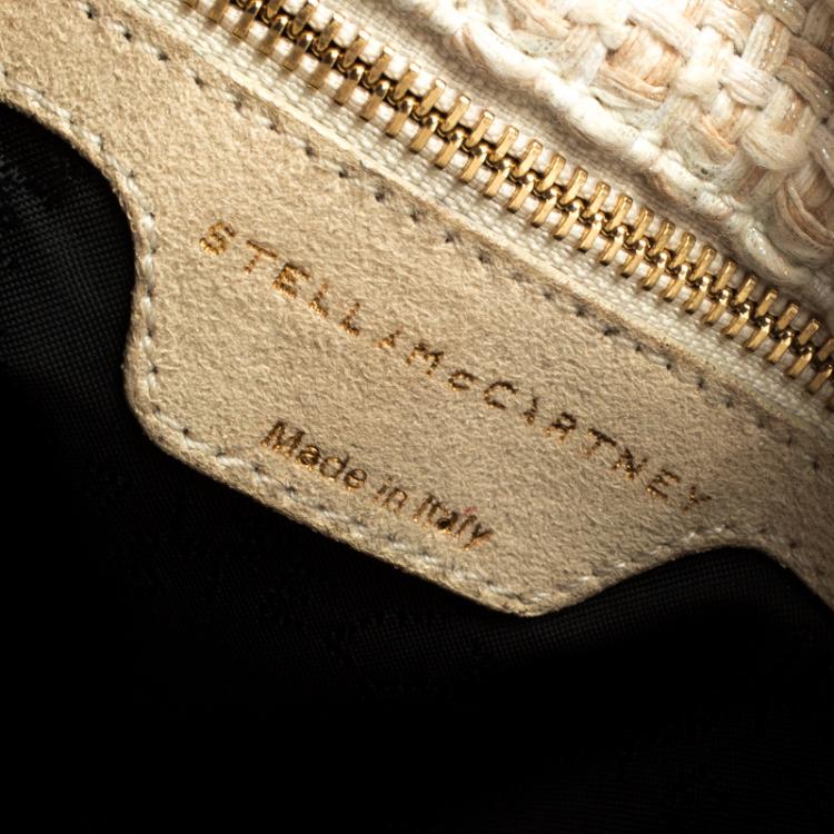 Pre Owned Stella McCartney Light Beige Woven Glitter Fabric Falabella Shoulder Bag