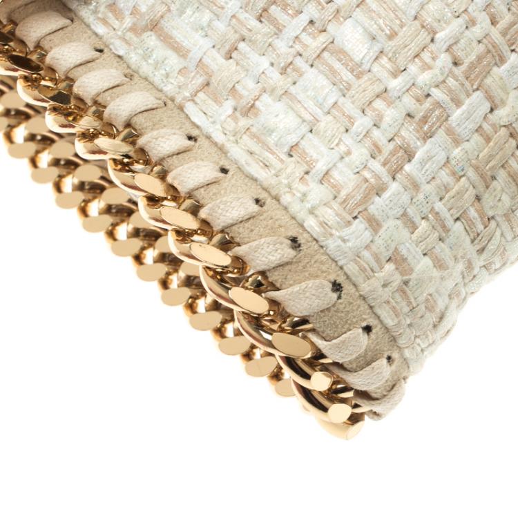 Pre Owned Stella McCartney Light Beige Woven Glitter Fabric Falabella Shoulder Bag