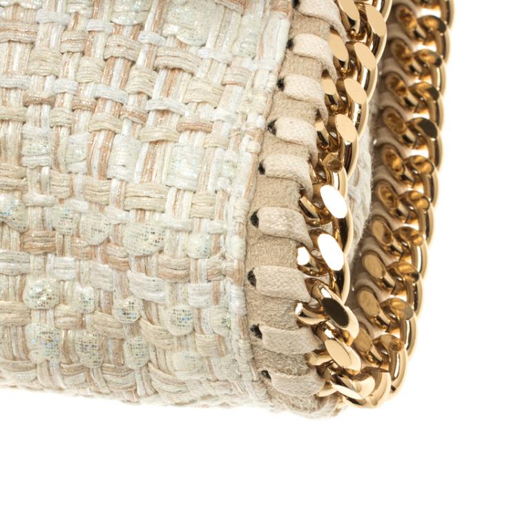 Pre Owned Stella McCartney Light Beige Woven Glitter Fabric Falabella Shoulder Bag