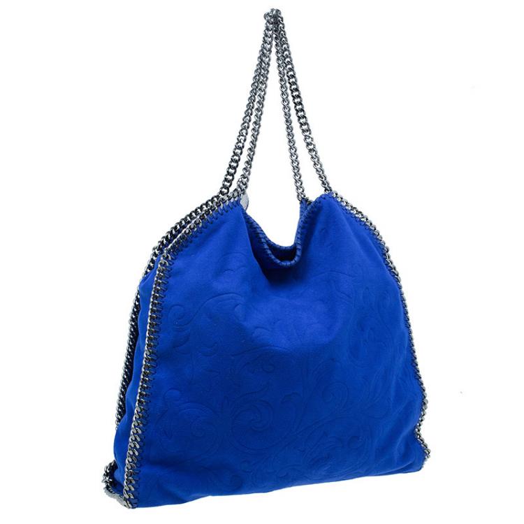 Pre Owned Stella McCartney Blue Suede Falabella Embossed Faux Shoulder Bag