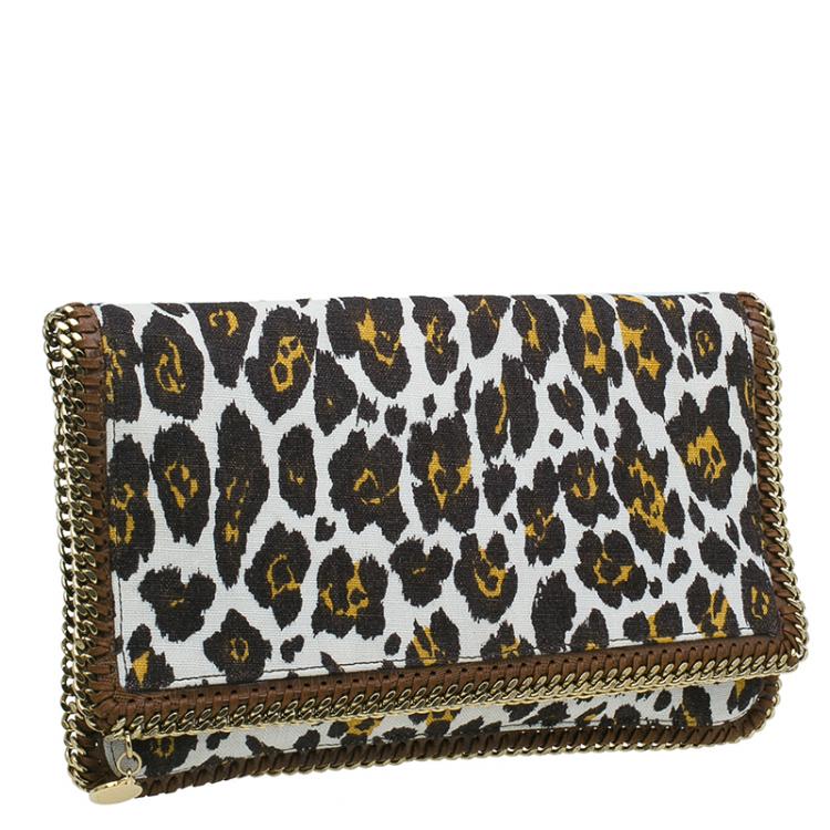 مملوكة مسبقًا Stella Mccartney Leopard Print Canvas Faux Leather Trim Foldover Clutch