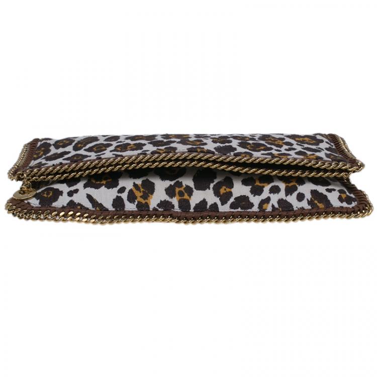 مملوكة مسبقًا Stella Mccartney Leopard Print Canvas Faux Leather Trim Foldover Clutch