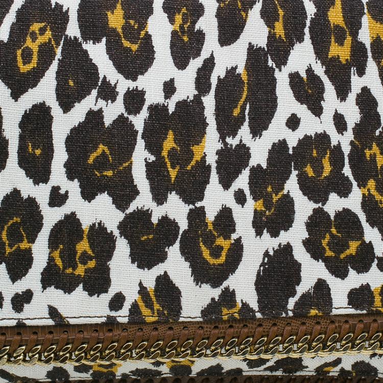 مملوكة مسبقًا Stella Mccartney Leopard Print Canvas Faux Leather Trim Foldover Clutch