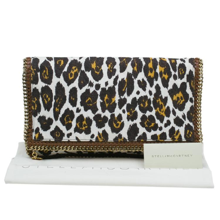 مملوكة مسبقًا Stella Mccartney Leopard Print Canvas Faux Leather Trim Foldover Clutch