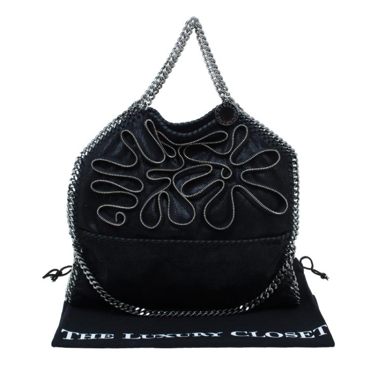Pre Owned Stella McCartney Black Faux Leather Small Falabella Zipper Tote