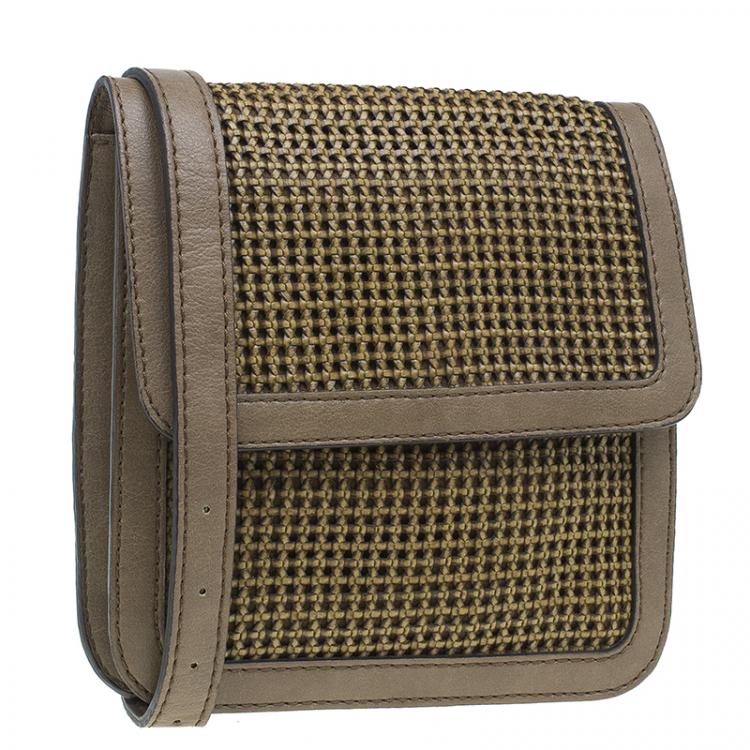 Pre Owned Stella McCartney Brown Woven Faux Leather Dawn Crossbody Bag