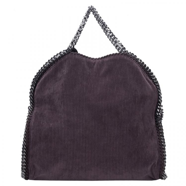 Pre Owned Stella McCartney Dark Purple Corduroy Falabella Fold Over Tote
