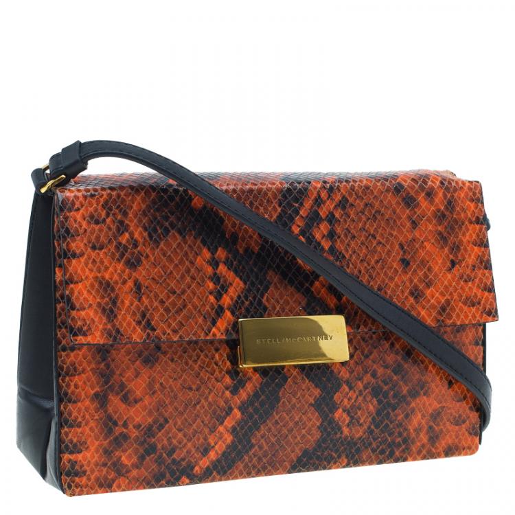 Pre Owned Stella McCartney Orange Faux Python Mini Beckett Crossbody Bag