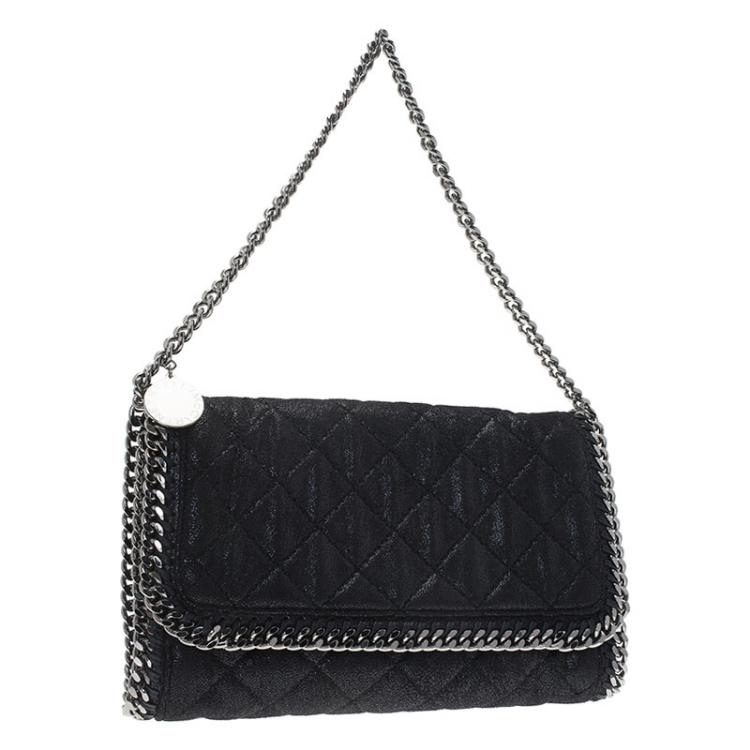 Pre Owned Stella McCartney Black Quilted Faux Leather Falabella Shaggy Deer Flap Bag