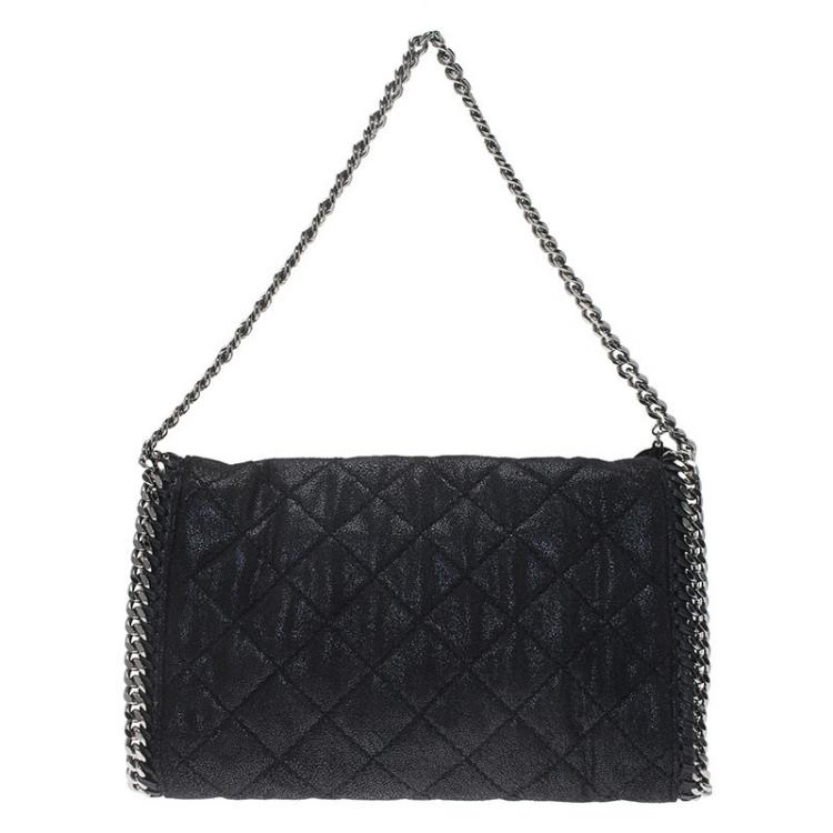 Pre Owned Stella McCartney Black Quilted Faux Leather Falabella Shaggy Deer Flap Bag
