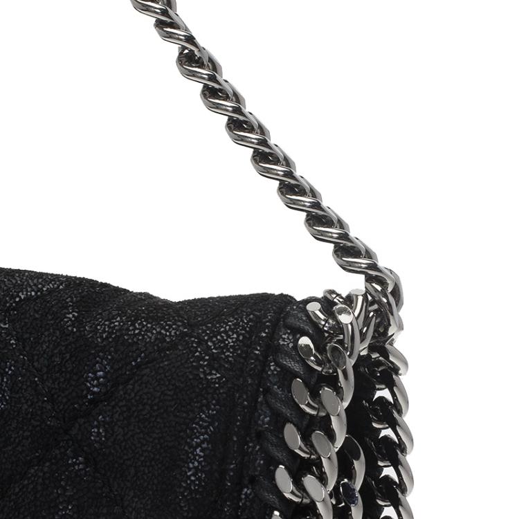 Pre Owned Stella McCartney Black Quilted Faux Leather Falabella Shaggy Deer Flap Bag