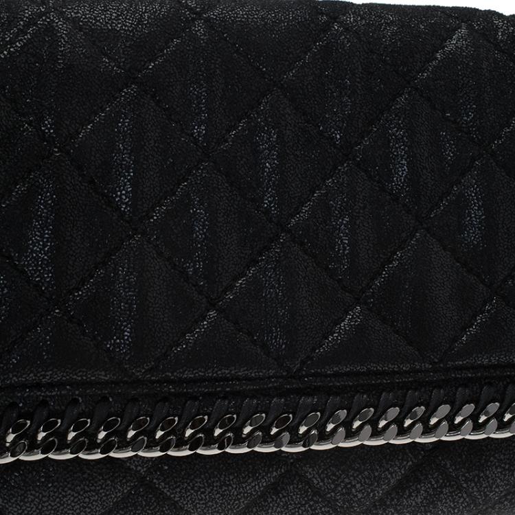 Pre Owned Stella McCartney Black Quilted Faux Leather Falabella Shaggy Deer Flap Bag