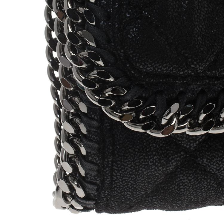 Pre Owned Stella McCartney Black Quilted Faux Leather Falabella Shaggy Deer Flap Bag