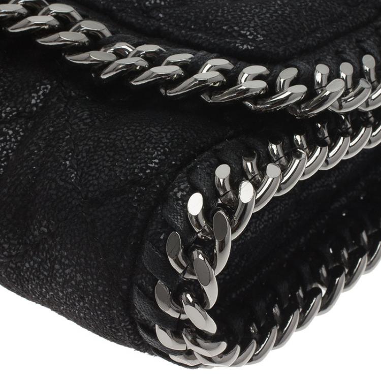 Pre Owned Stella McCartney Black Quilted Faux Leather Falabella Shaggy Deer Flap Bag