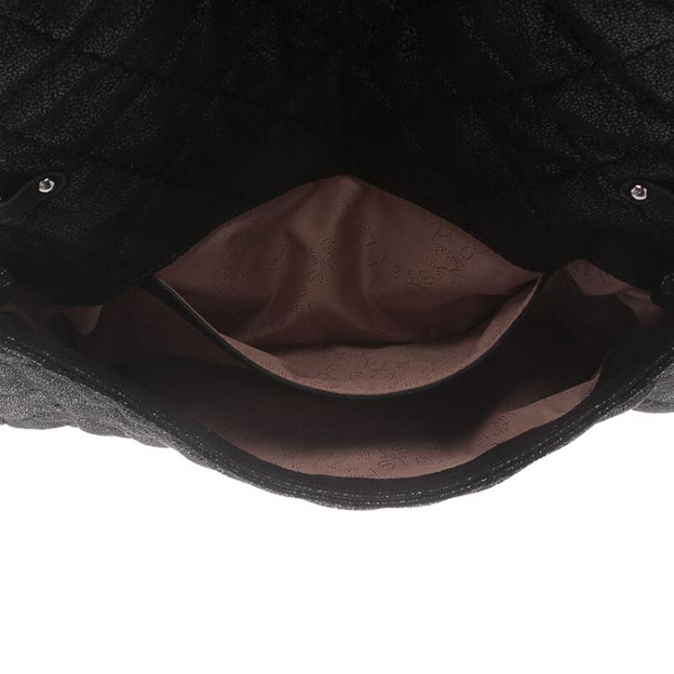 Pre Owned Stella McCartney Black Quilted Faux Leather Falabella Shaggy Deer Flap Bag