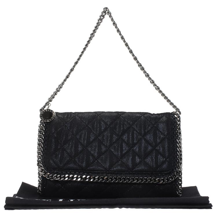 Pre Owned Stella McCartney Black Quilted Faux Leather Falabella Shaggy Deer Flap Bag